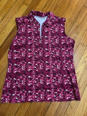 Nivo Activewear Top Magenta Abstract Print 3/4 Zip Sleeveless Shirt XL NWT